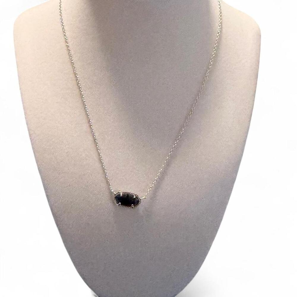 Kendra Scott Elisa Pendant Necklace Silver Black Opaque Glass